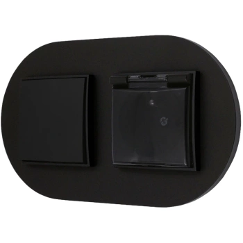 Włącznik pojedynczy z gniazdem hermetycznym z ramką okrągłą seria MINI kolor czarny mat