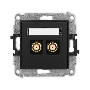 Mechanizm gniazda antenowego podwójnego typu F SAT pozłacany Karlik seria ICON 12IGF-2.1 kolor czarny mat