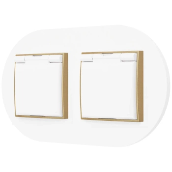 Dwa gniazda hermetyczne do łazienki z ramką okrągłą seria MINI kolor biały złoty