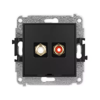 Mechanizm gniazda podwójnego RCA, bez pola opisowego typu cinch - biały i czerwony, pozłacany Karlik seria MINI 12MGRCABO-2 kolor czarny mat