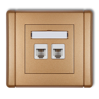 Gniazdo telefoniczne podwójne 2xRJ11, 4-stykowe, beznarzędziowe Karlik seria FLEXI 8FGT-2 kolor złoty metalik