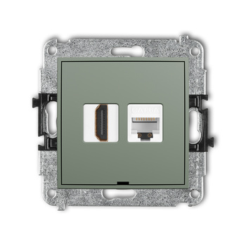 Mechanizm gniazda pojedynczego HDMI 2.0, 4K + gniazda komp. poj. 1xRJ45, kat. 6A, 8-stykowy, bez pola opisowego Karlik seria ICON 61IGHKBO-46A kolor szałwiowy