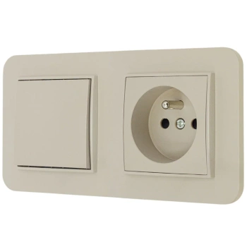 Włącznik pojedynczy z gniazdem pojedynczym z ramką zaokrągloną seria MINI kolor taupe