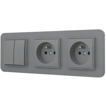 Włącznik podwójny i dwa gniazda pojedyncze z ramką zaokrągloną seria MINI kolor szary mat