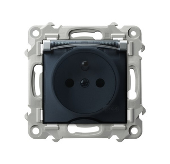 Gniazdo bryzgoszczelne z uziemieniem IP-44 wieczko przezroczyste seria SZAFIR kolor Srebro symbol GPH-1ZZ/m/18/d