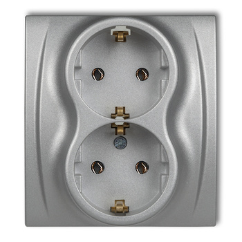 Gniazdo podwójne z uziemieniem SCHUKO 2x2P+Z bez przesłon torów prądowych Karlik seria LOGO 7LGP-2s kolor srebrny metalik