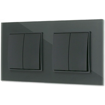 Dwa włączniki podwójne z ramką kwadratową efekt szkła seria ICON kolor grafitowy mat