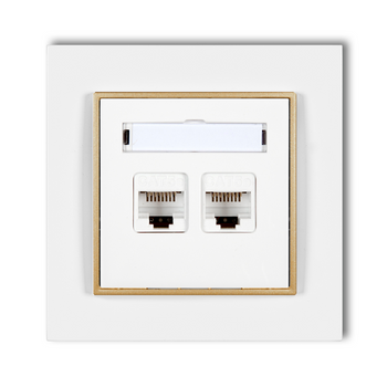 Gniazdo internetowe 2x z ramką karlik mini kolor biały/złoty