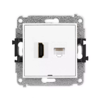 Mechanizm gniazda pojedynczego HDMI 2.0, 4K + gniazda komp. poj. 1xRJ45, kat. 5e, 8-stykowy, bez pola opisowego Karlik seria ICON 25IGHKBO-45e kolor biały mat