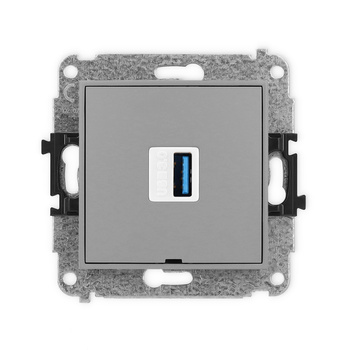 Mechanizm gniazda pojedynczego USB A-A 3.0, bez pola opisowego Karlik seria ICON 27IGUSBBO-5 kolor szary mat