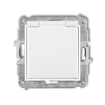 Mechanizm gniazda bryzgoszczelnego z uziemieniem SCHUKO 2P+Z klapka biała, przesłony torów prądowych Karlik seria MINI MGPB-1sp kolor biały