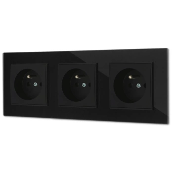Trzy gniazda pojedyncze z ramką kwadratową efekt szkła seria ICON kolor czarny