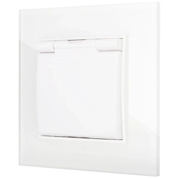 Gniazdo hermetyczne z ramką kwadratową efekt szkła seria ICON kolor biały
