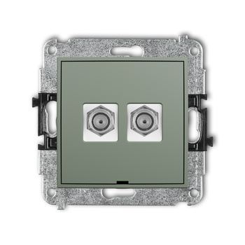 Mechanizm gniazda antenowego podwójnego typu F SAT niklowany, bez pola opisowego Karlik seria MINI 61MGFBO-2 kolor szałwiowy