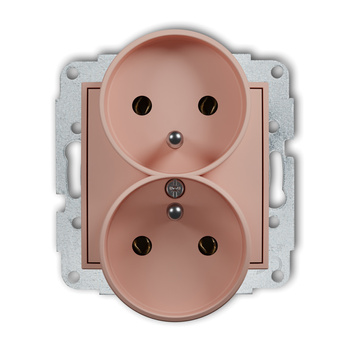 Mechanizm gniazda podwójnego do ramki z uziemieniem 2x2P+Z bez przesłon torów prądowych Karlik seria MINI 62MGPR-2z kolor łososiowy