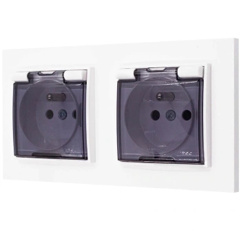 Dwa gniazda hermetyczne do łazienki z ramką prostą seria MINI kolor biały mat
