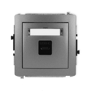 Mechanizm gniazda pojedynczego 1xUSB C-C Karlik seria DECO 11DGUSB-7 kolor grafitowy