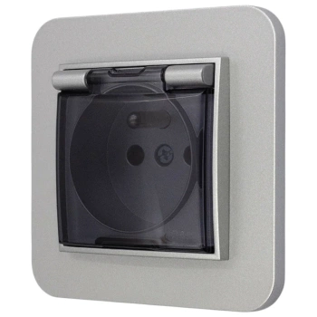 Gniazdo hermetyczne z ramką zaokrągloną seria MINI kolor srebrny