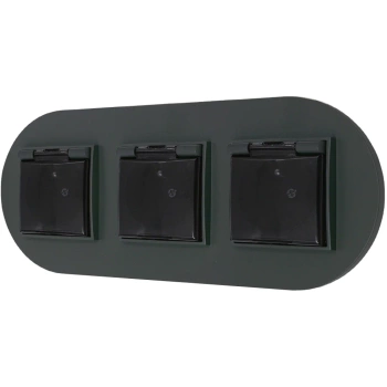 Trzy gniazda hermetyczne z ramką okrągłą seria MINI kolor grafitowy mat