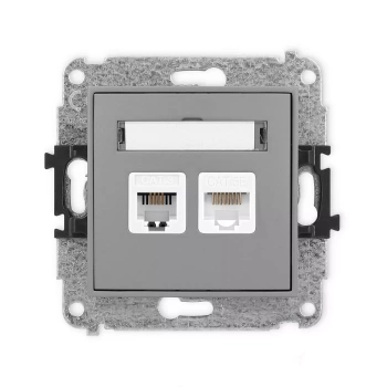 Mechanizm gniazda telefonicznego pojedynczego 1xRJ11 + komputerowego pojedynczego 1xRJ45, kat. 5e, 8-stykowy, beznarzędziowe Karlik seria ICON 27IGTK kolor szary mat