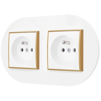 Dwa gniazda pojedyncze z ramką okrągłą seria MINI kolor biały mat/złoty