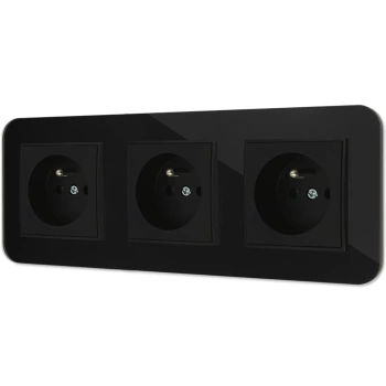 Trzy gniazda pojedyncze z ramką zaokrągloną efekt szkła seria ICON kolor czarny