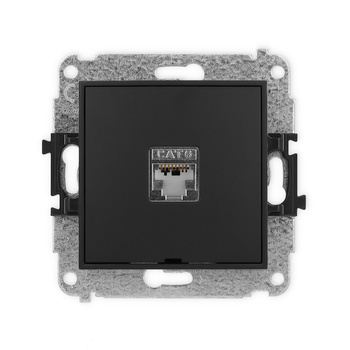 Mechanizm gniazda komputerowego pojedynczego 1xRJ45, kat. 6, ekranowany, 8-stykowy, bez pola opisowego Karlik seria ICON 12IGKBO-5 kolor czarny mat