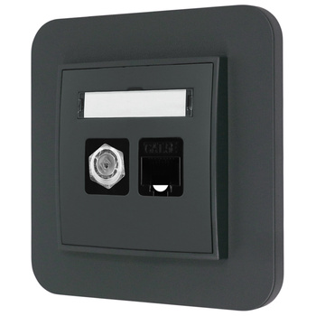 Gniazdo rj45/antenowe z ramką zaokrągloną seria MINI kolor grafitowy mat