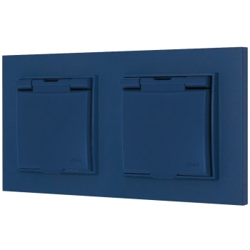 Dwa gniazda hermetyczne do łazienki z ramką kwadratową seria MINI kolor navy blue