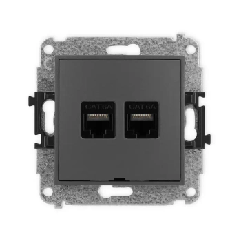 Mechanizm gniazda komputerowego podwójnego 2xRJ45, kat. 6A, 8-stykowy, bez pola opisowego Karlik seria MINI 28MGKBO-8 kolor grafitowy mat
