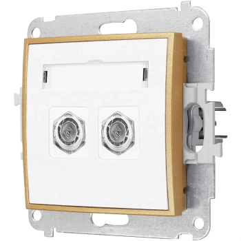 Gniazdo antenowe 2x bez ramki seria MINI kolor biały mat/złoty