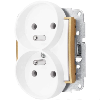 Gniazdo podwójne bez ramki seria MINI kolor biały mat/złoty