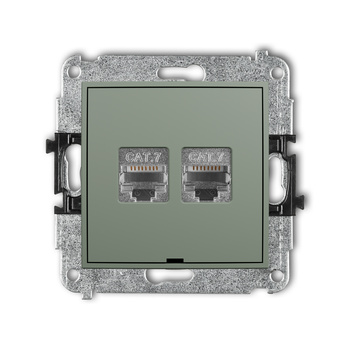 Mechanizm gniazda komputerowego podwójnego 2xRJ45, kat. 7, ekranowany, 8-stykowy, bez pola opisowego Karlik seria ICON 61IGKBO-10 kolor szałwiowy