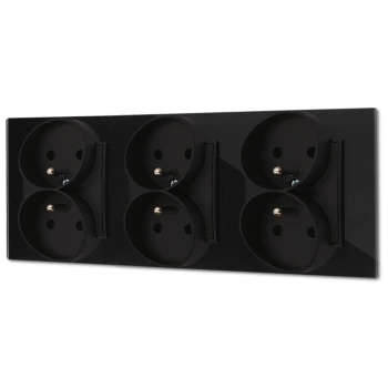 Trzy gniazda podwójne z ramką kwadratową efekt szkła seria ICON kolor czarny