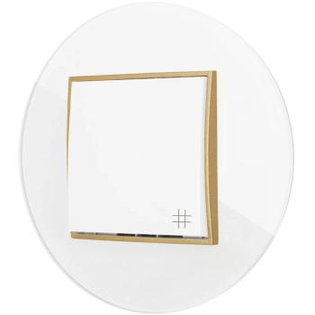 Włącznik krzyżowy z ramką okrągłą efekt szkła seria ICON kolor biały/złoty