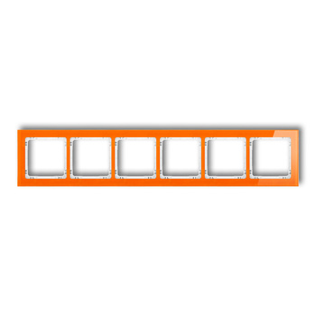Ramka uniwersalna sześciokrotna - efekt szkła ramka: pomarańczowa; spód: biały Karlik seria DECO 13-0-DRS-6 kolor pomarańczowy