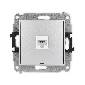 Mechanizm gniazda komputerowego pojedynczego 1xRJ45, kat. 6A, 8-stykowy, bez pola opisowego Karlik seria ICON 7IGKBO-7 kolor srebrny metalik