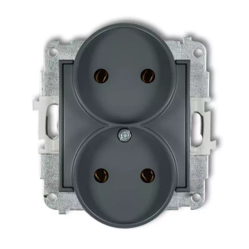 Mechanizm gniazda podwójnego do ramki bez uziemienia 2x2P bez przesłon torów prądowych Karlik seria MINI 28MGPR-2 kolor grafitowy mat