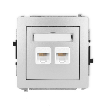 Mechanizm gniazda komputerowego podwójnego 2xRJ45, kat. 5e, 8-stykowy Karlik seria DECO 7DGK-2 kolor srebrny metalik