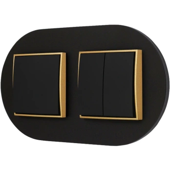 Dwa włączniki pojedynczy i podwójny z ramką okrągłą seria MINI kolor czarny złoty