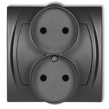 Gniazdo podwójne do ramki poziomej bez uziemienia 2x2P z przesłonami torów Karlik seria LOGO 11LGPR-2p kolor grafitowy