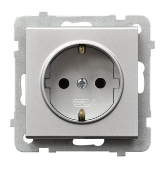 Gniazdo pojedyncze z uziemieniem schuko seria SONATA kolor Srebro mat symbol GP-1RS/m/38