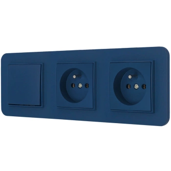 Włącznik pojedynczy i dwa gniazda pojedyncze z ramką zaokrągloną seria MINI kolor navy blue