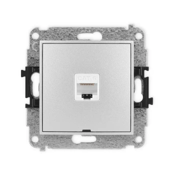 Mechanizm gniazda komputerowego pojedynczego 1xRJ45, kat. 6, 8-stykowy, bez pola opisowego Karlik seria MINI 7MGKBO-3 kolor srebrny metalik
