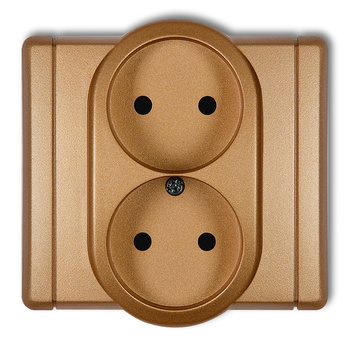 Gniazdo podwójne bez uziemienia 2x2P z przesłonami torów Karlik seria FLEXI 8FGP-2p kolor złoty metalik