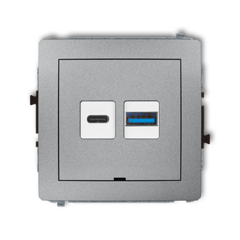 Mechanizm ładowarki USB podwójnej USB C + USB A, 20W max., bez pola opisowego Karlik seria DECO 7DCUSBBO-8 kolor srebrny metalik