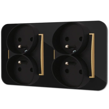 Dwa gniazda podwójne z ramką zaokrągloną efekt szkła seria ICON kolor czarny/złoty