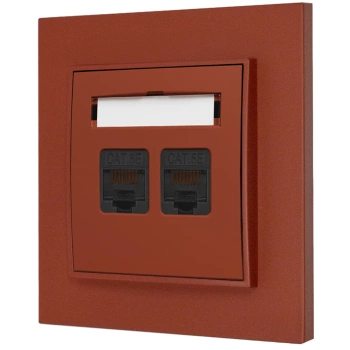 Gniazdo internetowe rj45 2x z ramką kwadratową seria MINI kolor terakota