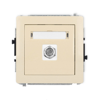 Mechanizm gniazda antenowego pojedynczego typu F SAT niklowany Karlik seria DECO 1DGF-1 kolor beżowy