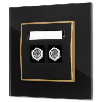 Gniazdo antenowe 2x z ramką kwadratową efekt szkła seria ICON kolor czarny/złoty